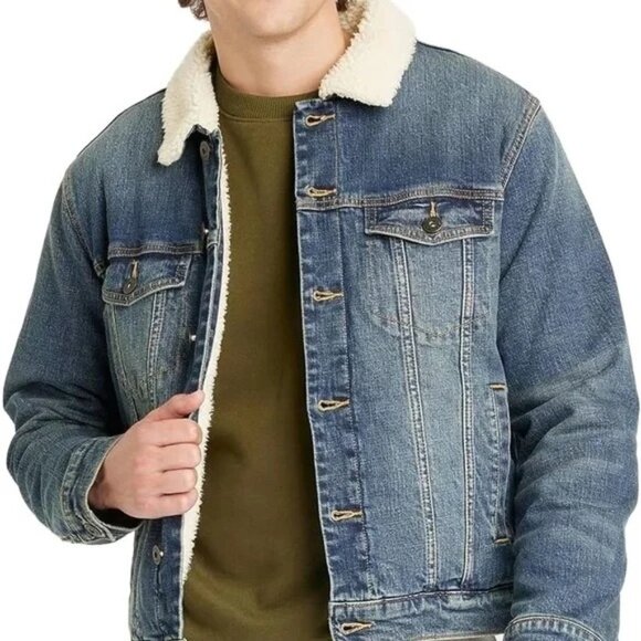 Goodfellow & Co Men's Sanford Wash Sherpa Lined Denim Trucker Jacket Sz S 2897 - Picture 2 of 13
